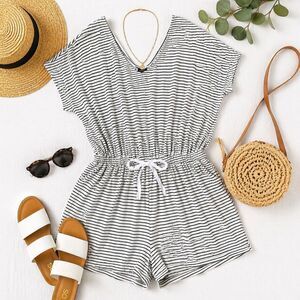 City Chic Striped Romper Size 16 Plus Tie Waist Minimalist Summer Beach Casual